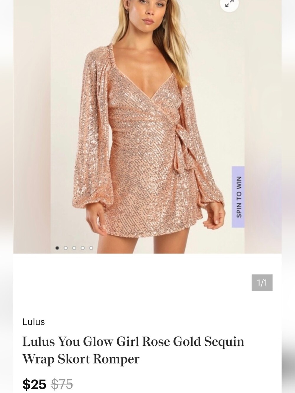 Lulu's Rose Gold Sequin Wrap Mini Dress/romper
